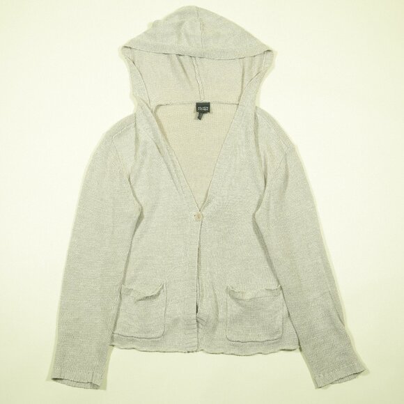 Eileen Fisher Hemp Cardigan Hoodie Womens S Beige Knit One Button - Picture 2 of 5